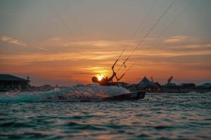 Beautiful sunset session on Neretva kitesurfing spot in Croatia